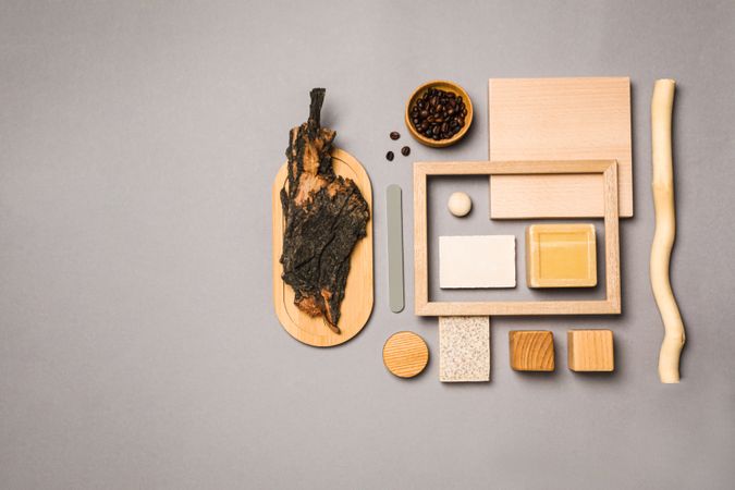 Flat lay of creative moodboard composition, space for text