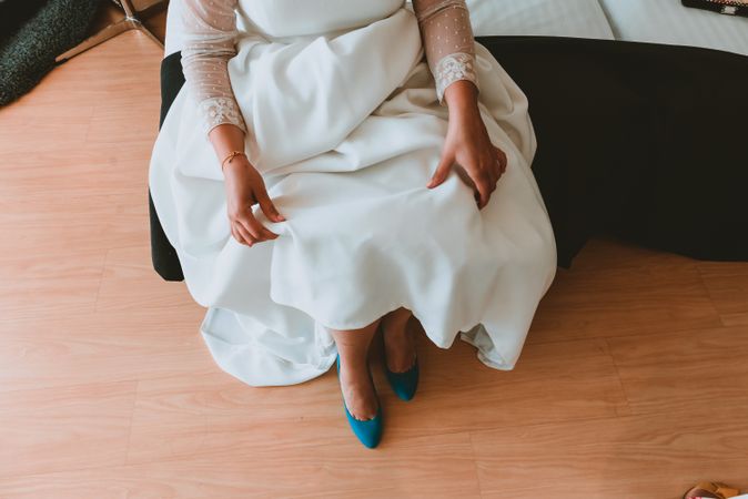 Woman wearing shoe on lady foot