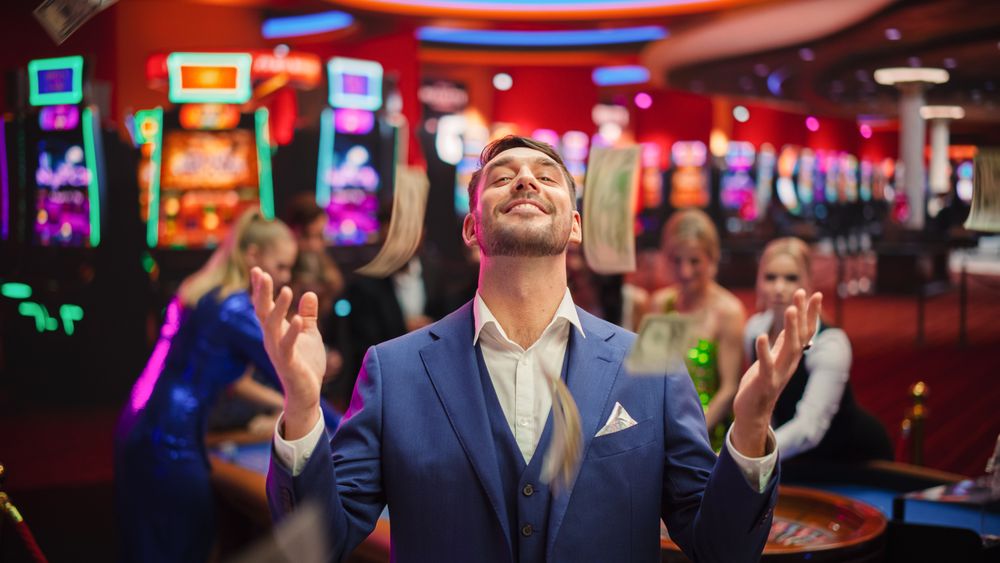 Successful Gambler Won a Jackpot in a Casino.
