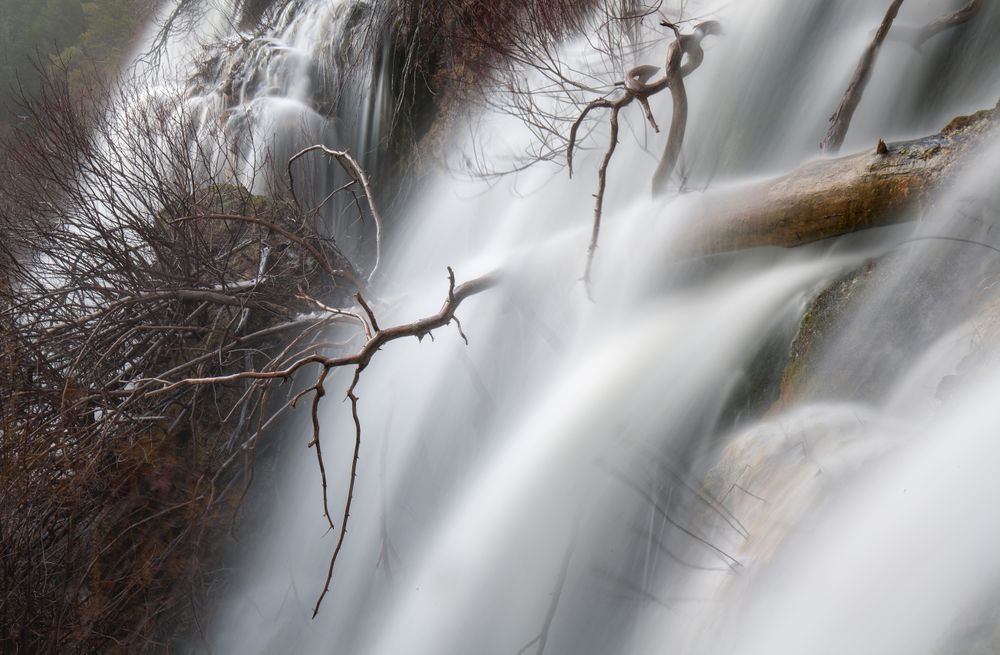 Wonderful waterfall near tree