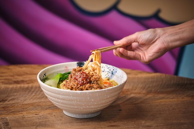 Delicious Ramen Soup With Chopsticks