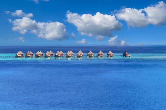 Overwater bungalows in the Indian Ocean