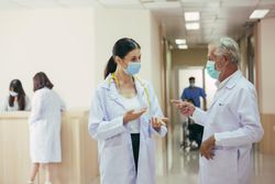 Group of medical staff in the hospital hallway