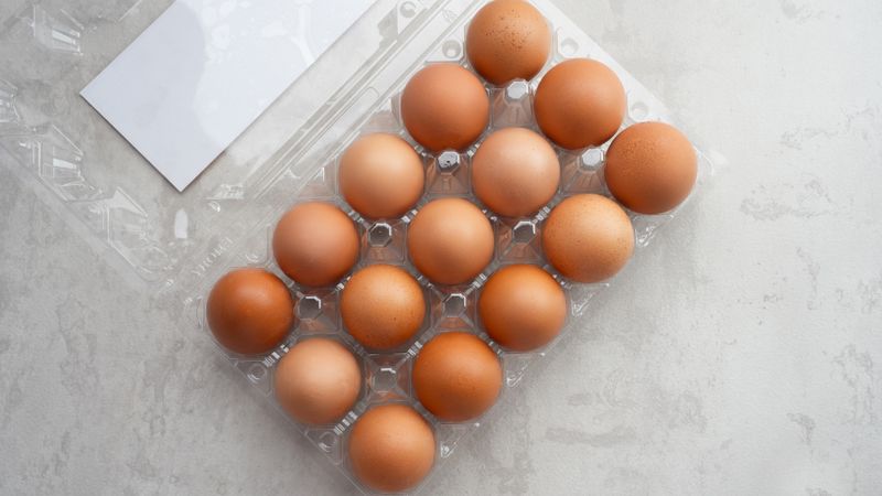 Organic chicken eggs in plastic packaging