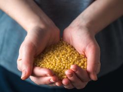 ptitim pasta or couscous in female hands