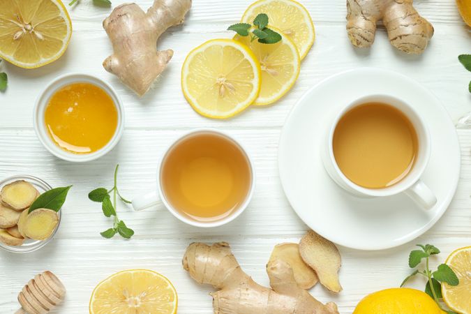 Cold treatment, healthcare concept - tea with ginger