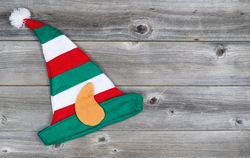 Christmas elf stocking on Wood