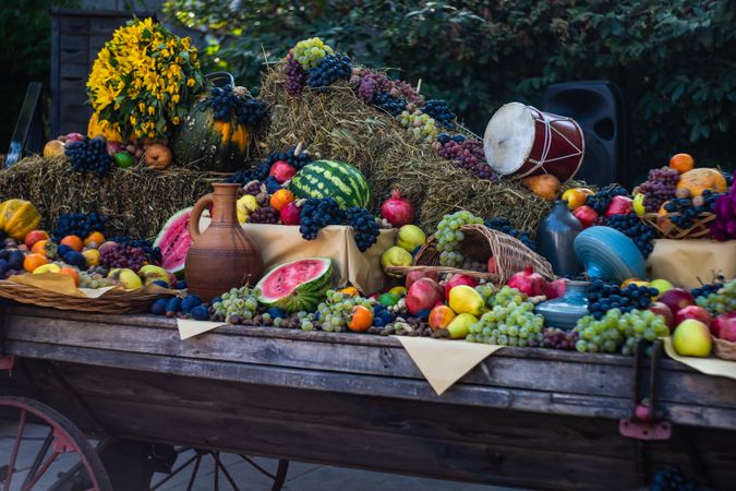 Wagon of bountiful fruits and squash for Tbilisoba festival