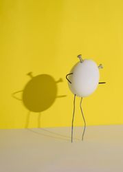 Hard boiled egg with wire and nails with shadow