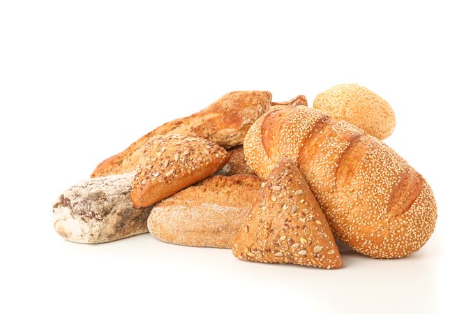 Bunch of bakery products isolated on blank background