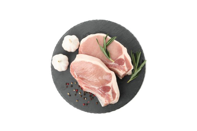 Raw meat for steak and ingredients isolated on blank background