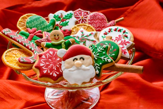 Decorated gingerbread cookies on a tray