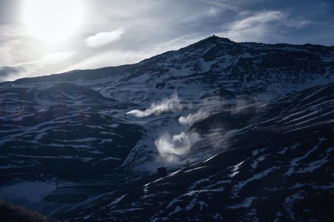 Ski resort on mountain slope in morning