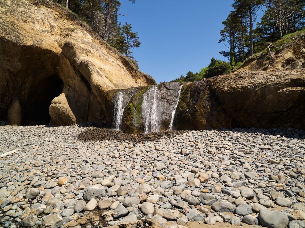 Small waterfall at Hug Point State Recreation Site, Cannon Beach, Oregon