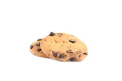 Tasty chocolate chip cookies isolated on blank background