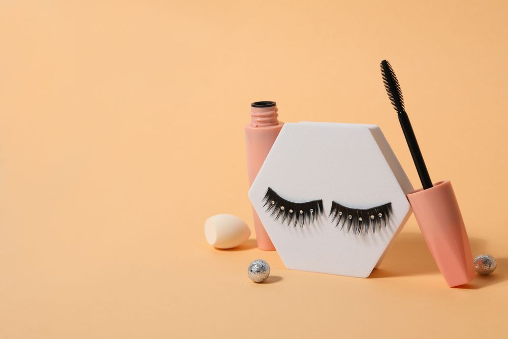 concept of cosmetology tools and beauty treatment, false eyelashes