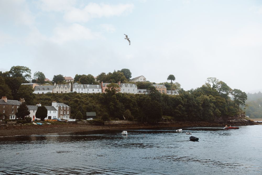 Picturesque view of town on seashore