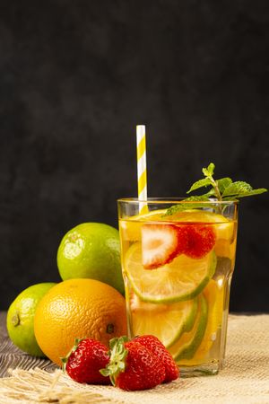 Water flavored with fresh summer fruit.