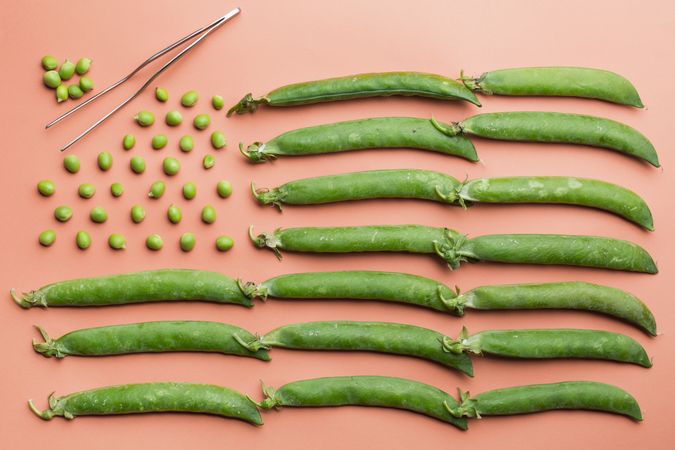 USA flag made with peas and pea pods