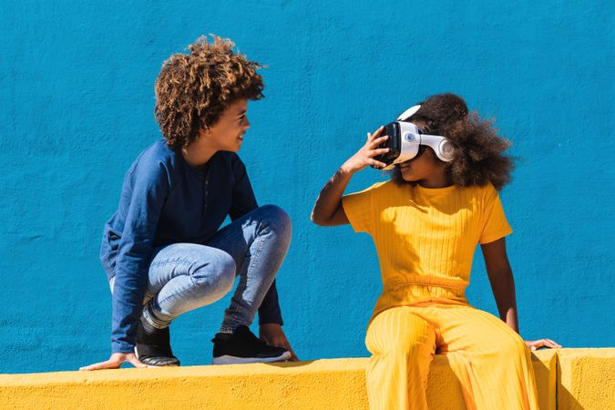 Teen kids experiencing virtual reality