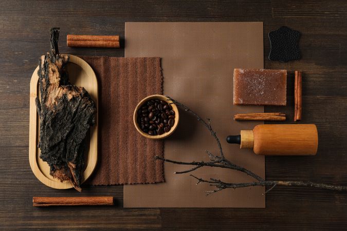Flat lay of creative moodboard composition, top view
