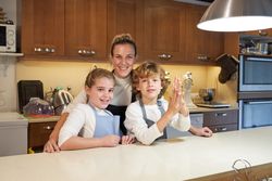 Mother and children in kitchen
