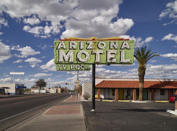 Vintage Arizona Motel neon sign in daylight