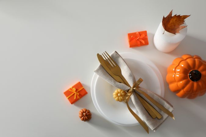 Concept of Thanksgiving day, Autumn table setting, space for text