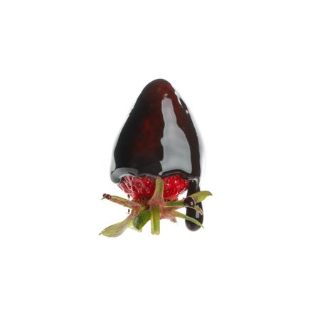 Chocolate fondue. Strawberry in chocolate sauce isolated on blank background