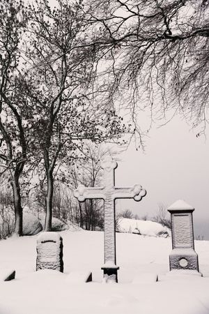 Graveyard on cold winter day
