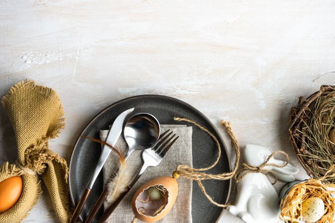 Easter table setting with decorative hollow egg shell