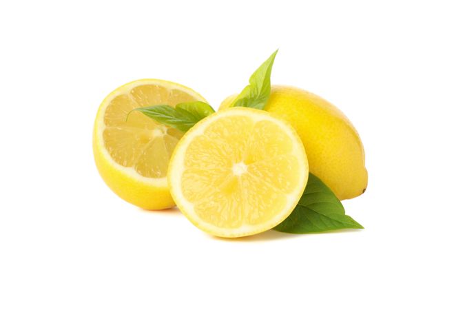Fresh lemons isolated on bright background. Ripe fruit