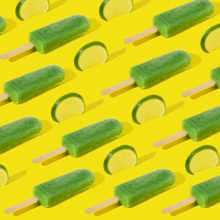 Rows of ice pops and lime slices