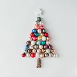 Christmas tree made of colorful bauble decorations