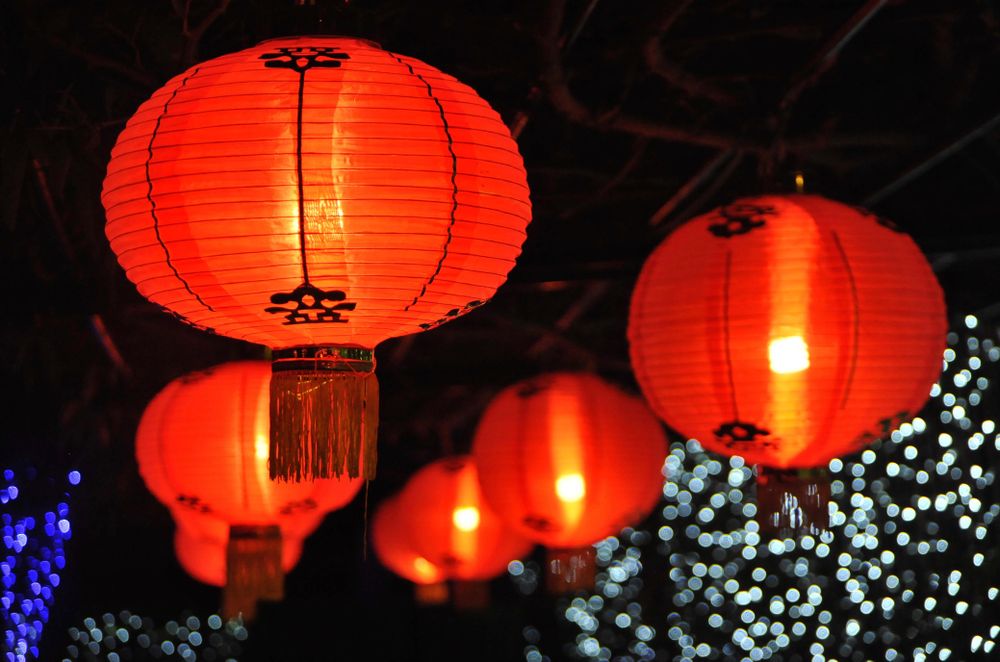 Red lit Lantern decoration at night