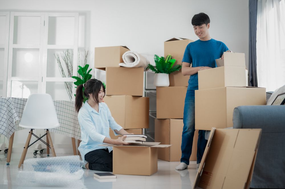 Young couples move into homes and apartments, Moving house, New house.