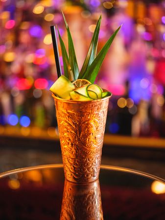 Moscow mule cocktail in copper mug