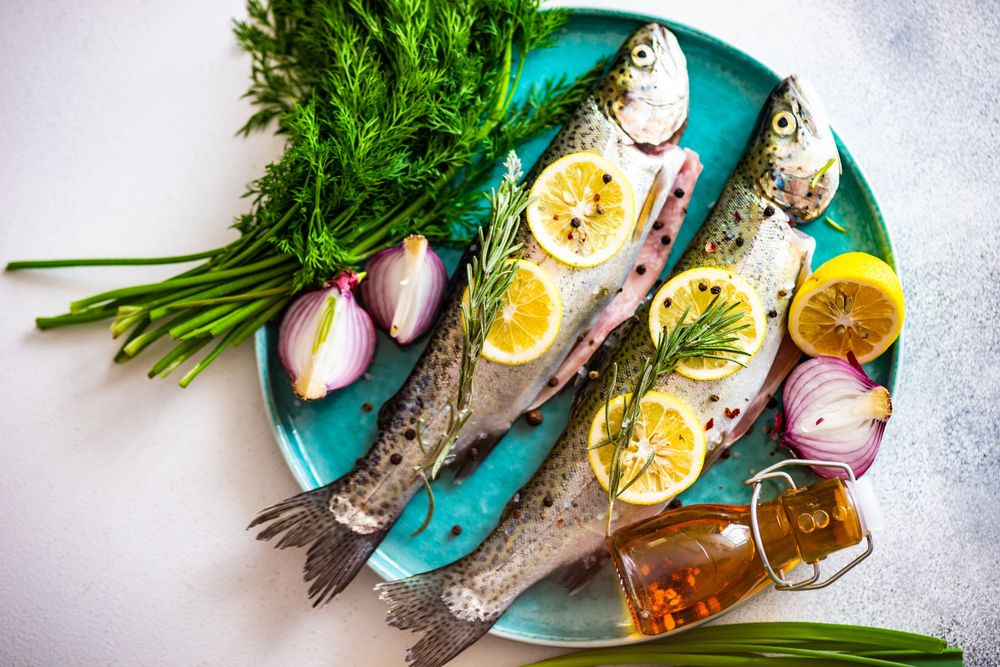 Uncooked trout fish ready for cooking