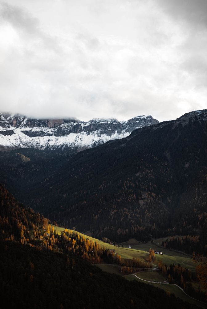 Scene of beautiful village on cloudy autumn day