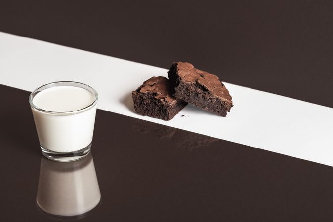 Overhead of chocolate brownie on monochrome background