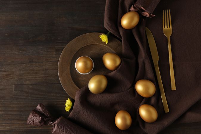Concept of Richness, golden eggs, top view