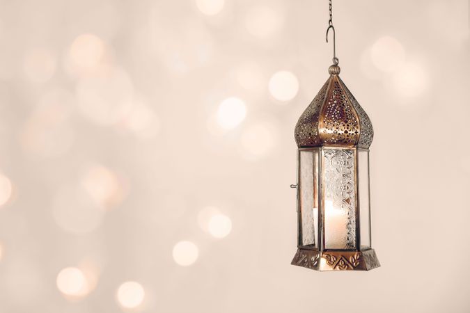 Hanging copper burning Moroccan lantern.