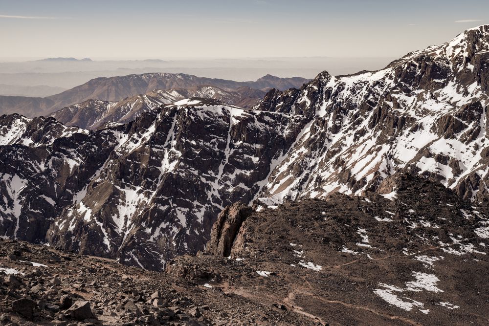 Majestic mountain range covered with snow