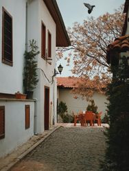 Pedestrian walkway leading to table