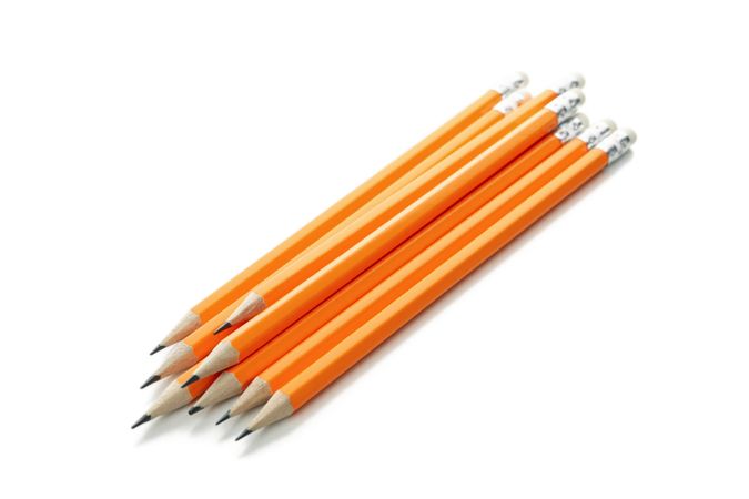 Orange office pencils isolated on plain background