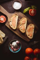 Spices and vegetables near toasts
