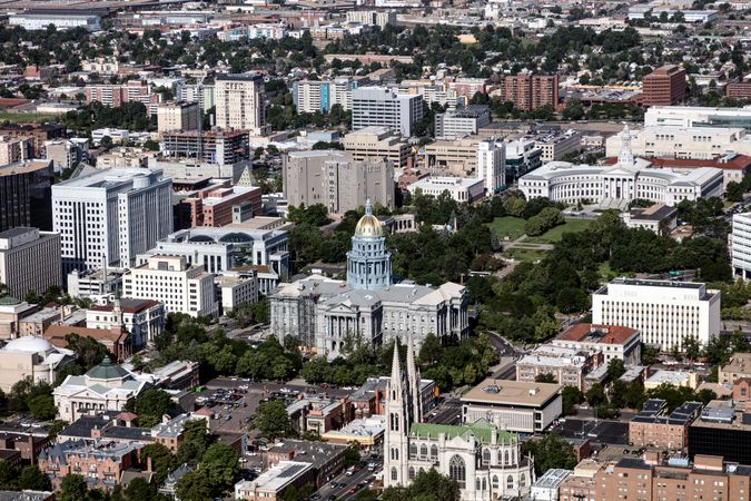 Aerial view of Denver, Colorado Capitol Building