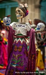 Skeleton in Chiapas dress at the Day of the Dead festival 0JxgZ4