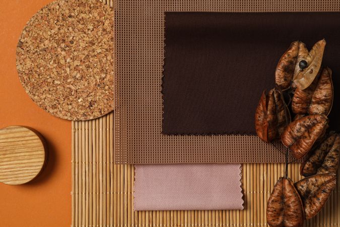 Flat lay of creative moodboard composition, top view