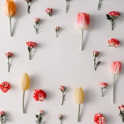 Colorful flowers pattern with copy space on light background
